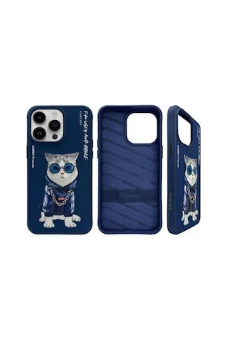 Nımmy İphone 15 Pro Max Uyumlu 3d Gözlük Zincir Handsome Kedi Nakış İşlemeli Kabartmalı Cool Glasses Kılıf