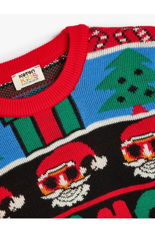 Koton Yılbaşı Kazağı Noel Baba Desenli Bisiklet Yaka Uzun Kollu Multıcolor 5wkb90011tt Mavi