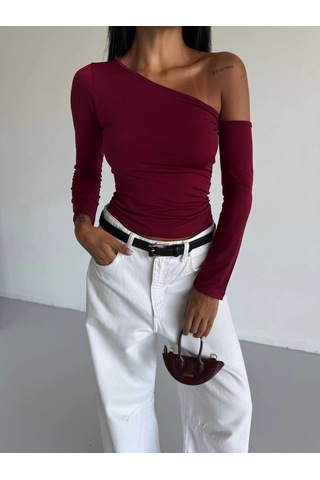Kazax Omuz Detaylı Kollu Bluz Bordo F2336 Bordo