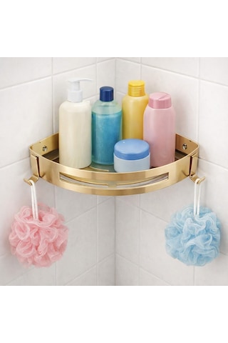 Fause Banyo Köşe Rafı 304 Paslanmaz Çelik 23x23 Cm Şampuanlık Kbk100 Fırçalanmış Altın 000 Açık Krem