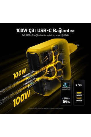 Aohi Magcube 2 Portlu Şarj Adaptörü, Gan+ 100w Hızlı Şarj Cihazı