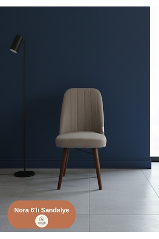 Nora 6 Adet Sandalye - Keten Kumaşlı Sandalye Modern Ahşap Ayaklı Yemek & Çalışma Sandalyesi Minimal Tasarım Krem