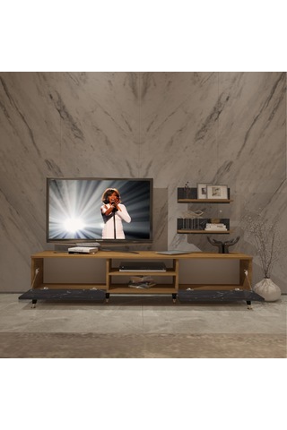 Decoraktiv Eko 4 Mdf Dvd Gold Tv Ünitesi Tv Sehpası Pera - Siyah Mermer