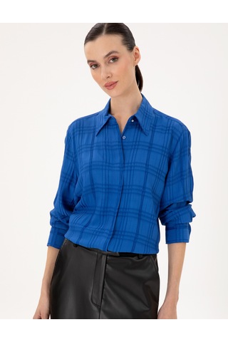 Pierre Cardin Kadın Saks Gömlek Desenli 50292247-vr045 Saks