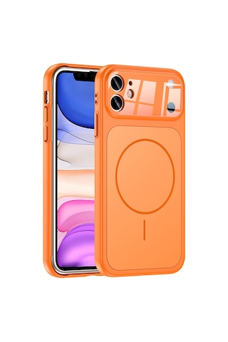 Zore Apple iPhone Uyumlu 11 Kılıf Omsy M-safe Şarj Özellikli Kamera Korumalı Formen Kapak - Turuncu
