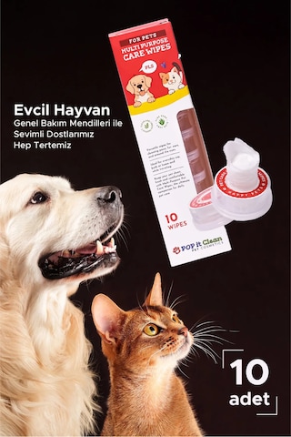 Popitclean Evcil Hayvan Kedi & Köpek Çok Amaçlı Bakım ve Temizleme Mendili