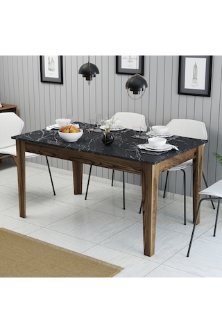 Milan Yemek Masası - Ceviz / Siyah Mermer