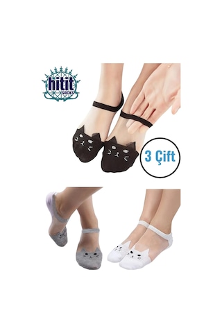 Hitit Socks Kadın 3 Çift Premium Kalite Kedi Desenli Tül Şeffaf Çorap Çok Renkli ASORTİ