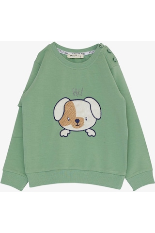 Breeze Erkek Çocuk Eşofman Takım Sevimli Köpekçik Nakışlı Kolu Cepli 1 - 4 Yaş Mint Yeşili - Mint Yeşili