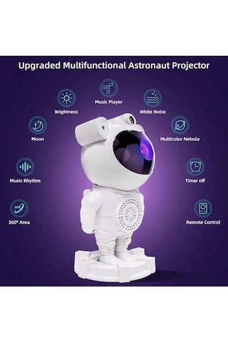 Astronot Galaxy Uyumlu Projektör, Rgb Led Gece Lambası, Hoparlörlü, App + Uzaktan Kumandalı