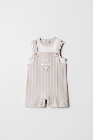 Hafy Baby Hello World Nakışlı, Erkek / Kız Çocuk Salopet Tulum Gri