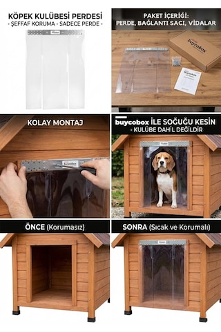 Buycobox Köpek Kulübesi Kapısı İçin Şeffaf Perde Xs-22x35cm, S-32x45cm, M-38x60cm, L-40x70cm, Xl-55x70cm, 2xl-70x100cm