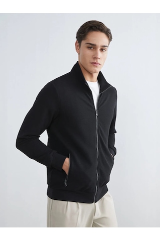Lc Waikiki Siyah Standart Kalıp Dik Yaka Erkek Fermuarlı Sweatshirt