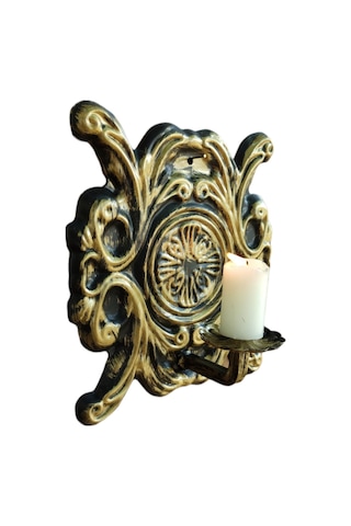 Aju Mumluk Şamdan Duvar Aplik Ev Bahçe Balkon Ofis Dekorasyonu Özel Tasarım Hediye 25x23cm Eskitme Gold. Gold