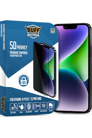Buff Apple iPhone Uyumlu 14 Plus - 2x5d Ekran Koruyucu + Şeffaf Kılıf + Lens Koruyucu Privacy Hayalet