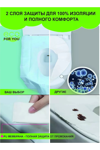 Eco For You Tek Kullanımlık Tuvalet Kapak Örtüleri, Su Geçirmez Kaplama, 10 Adet 188186496 Diğer