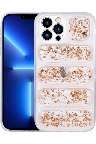 Apple Uyumlu iPhone 13 Pro Kılıf Kamera Korumalı Simli Airbag'li Zore Dalga Kapak Gold