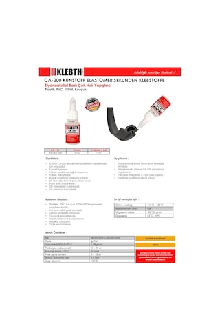 Klebth Ca-200 Plastik.Pvc.Epdm.Kauçuk Yapıştırıcısı