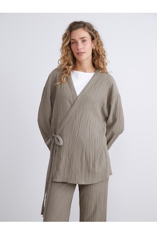 Lcw Modest Haki Kruvaze Yaka Dokulu Oversize Kadın Kimono