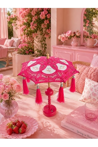 Missidea Vintage Pink Bohem Dekoratif Şemsiye Lambası Pembe