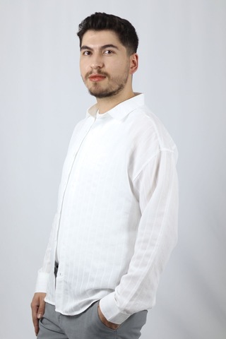 Ventov Çizgili Pamuk Karışımlı Relaxed Fit Gömlek Vgm2603 Beyaz