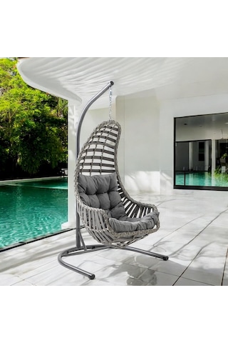 Capri Swing Datça Tekli Rattan Bahçe Balkon Salıncağı Gri Çok Renkli