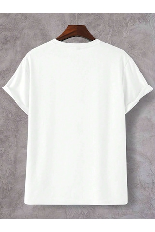 Palmiye T-shirt - Beyaz Baskılı Oversize Bisiklet Yaka Kısa Kol Tişört Beyaz