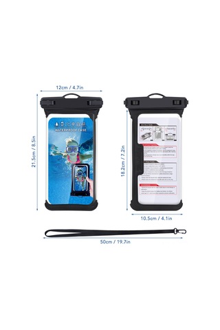 Geeroyoo Su Geçirmez Şeffaf Telefon Kılıfı - 7" Ekrana Uyumlu, Siyah, Ipx8 Koruma