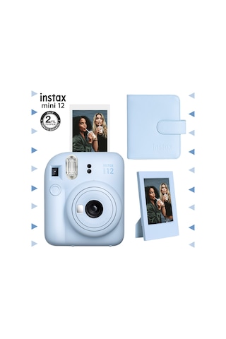 Fujifilm Instax Mini 12 Fotoğraf Makinesi + Çerçeve + 64'lü Kare Albüm Seti Mavi