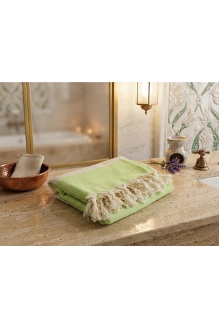 Ludıa %100 Pamuklu Diamond Desenli Saçaklı Yeşil Peştemal 100x195 Cm Plaj Ve Banyo Havlusu