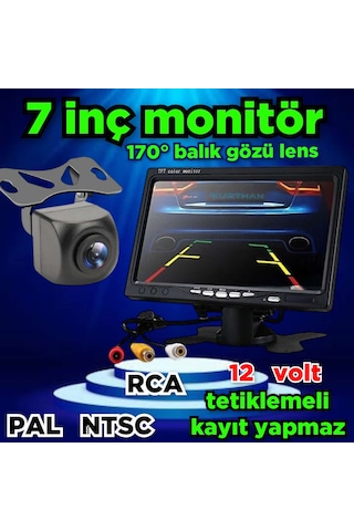 1 Adet 170 Derece Balık Gözü Kamera Ve 7'' Ekran Kayıt Yapmaz 12v