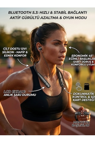 Ekranlı Ve Sd Kart Destekli Bluetooth 5.3 Boyun Bantlı Kulaklık