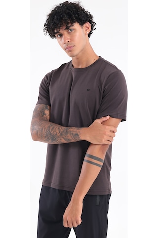 Rowinger Modal İnterlock Kumaş Minimal Logolu Bisiklet Yaka Erkek Spor T-shirt Brown
