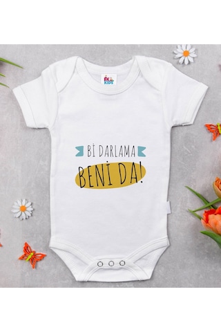 Bk Kids Darlama Beni Tasarımlı Beyaz Bebek Body Zıbın-1 Çok Renkli