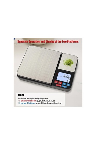 Çift Platformlu Dijital Mutfak Terazisi, 10 Kg Tartma Kapasitesi, 0,01 G 1 G Hassasiyetli İki Terazi, Lcd Ekranlı Diğer