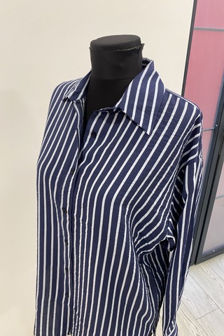 Pera Moda Oversize Çizgili Modal Gömlek Lacivert