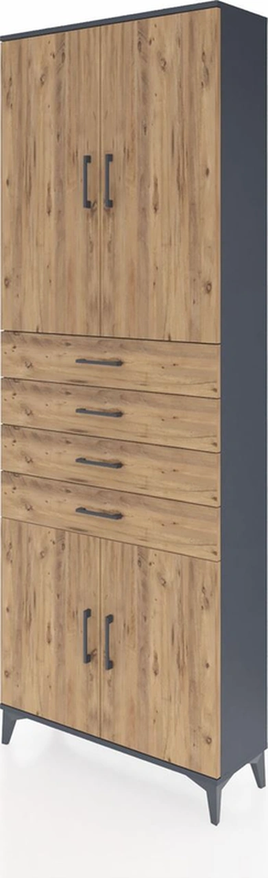 Arges Dolap 3 Raflı 4 Çekmeceli 4 Kapaklı 88x30x243 Antrasit-çam Antrasit