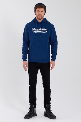 Erkek 3 İplik Pamuklu İçi Polarlı Baskılı Regular Fit Kapüşonlu Kanguru Cepli İndigo Sweatshirt Indigo