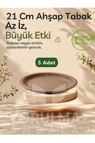 21 Cm %100 Doğal Biogranül Ahşap Tabak 5 Li Kullan-at Piknik & Servis Tabağı Siyah