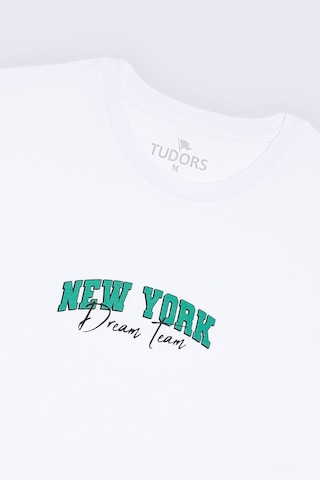 Tudors Erkek Slim Fit Dar Kesim %100 Pamuk Yumuşak Dokulu Baskılı Beyaz Bisiklet Yaka Tişört-33058 Beyaz
