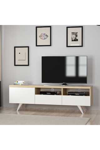 Brüksel Tv Ünitesi Beyaz Safir Meşe Ücretsiz Kargo