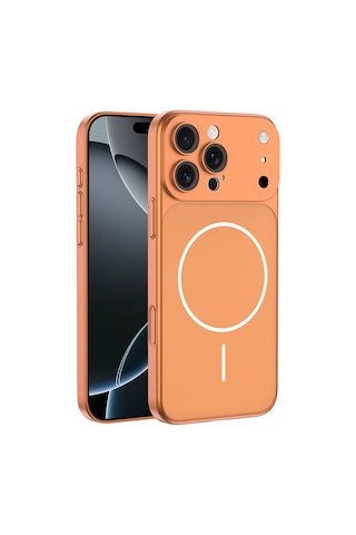 Apple Uyumlu iPhone 14 Pro Max Kılıf 17 Pro Max Görünümlü Kılıf M-safe Şarj Özellikli Premium Pürüzsüz Şık Kapak Turuncu