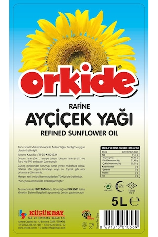 ORKİDE AYÇİÇEKYAĞI 5 LT PET ŞİŞE