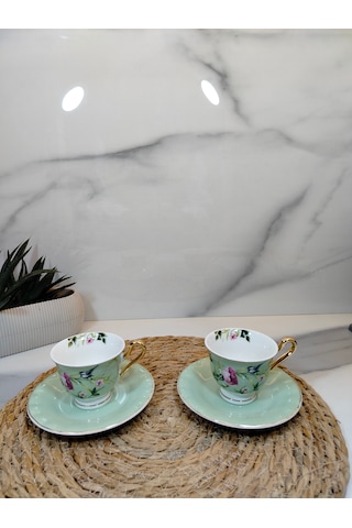 Vanilla New Bone China Kahve Fincanı 2 Kişilik Açık Yeşil