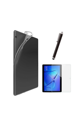 Huawei Mediapad T5 10,1 İnç Uyumlu Şeffaf Kılıf Cam Kalem Set Arka Kapak