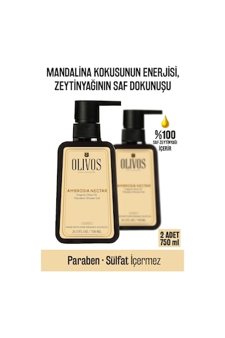 Doğal Zeytinyağlı Mandalina Kokulu Banyo Duş Jeli Zeytinyağı Mandalinalı Nemlendirici 2 Adet 750ml