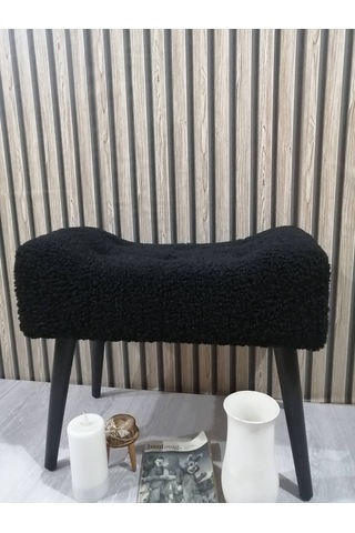 Puf Ahşap Ayak, Çima Dikiş Pelüş Teddy Kumaş