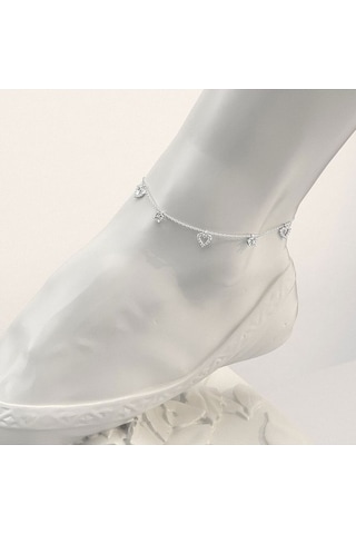 İndigo Takı Kalpli Tek Taş Beyaz Gümüş Halhal Çok Renkli