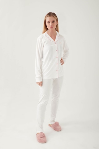 Pierre Cardin 7717 Gömlek Model Kadın Pijama Takım Krem