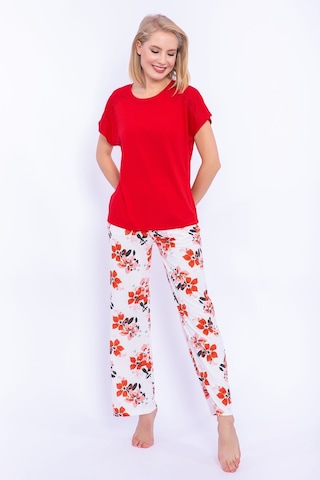 Arnetta Hibiskus Çiçek Desenli Kırmızı Kadın Pijama Takımı 5274-28930 Kırmızı